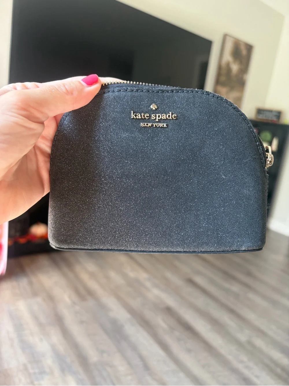 kate spade Black Glitter Dome Cosmetic Pouch